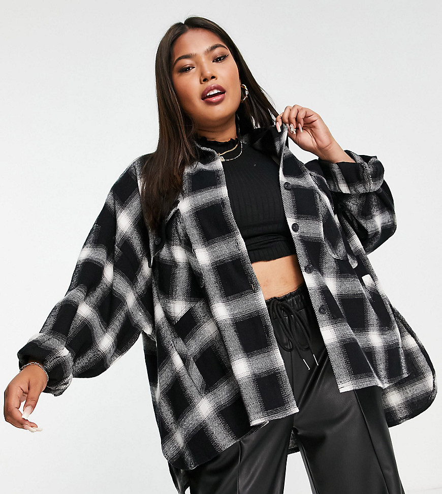 Plus-size shirt by ASOS DESIGN Check you out Spread collar Button placket Drop shoulders Functional pockets Oversized fit