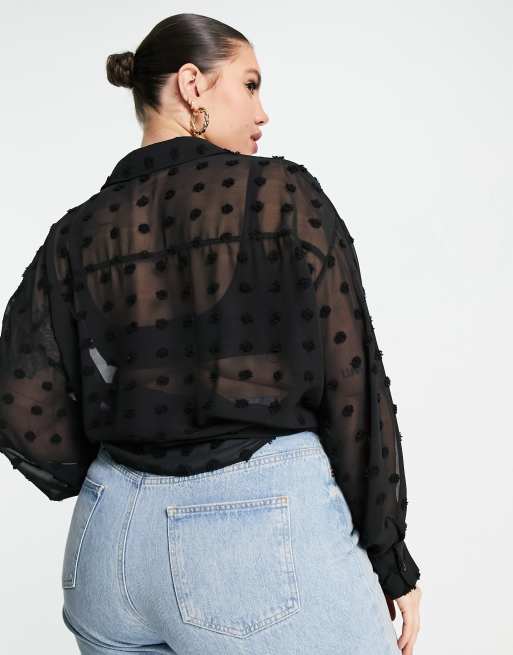 ASOS DESIGN Curve oversized shirt in black dobby, 4 of 4