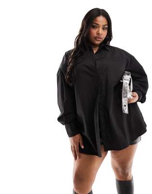 Asos Curve Asos Design Curve Oversized Shirt In Black