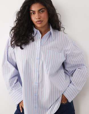 ASOS DESIGN Curve oversized shirt in blue and red stripe