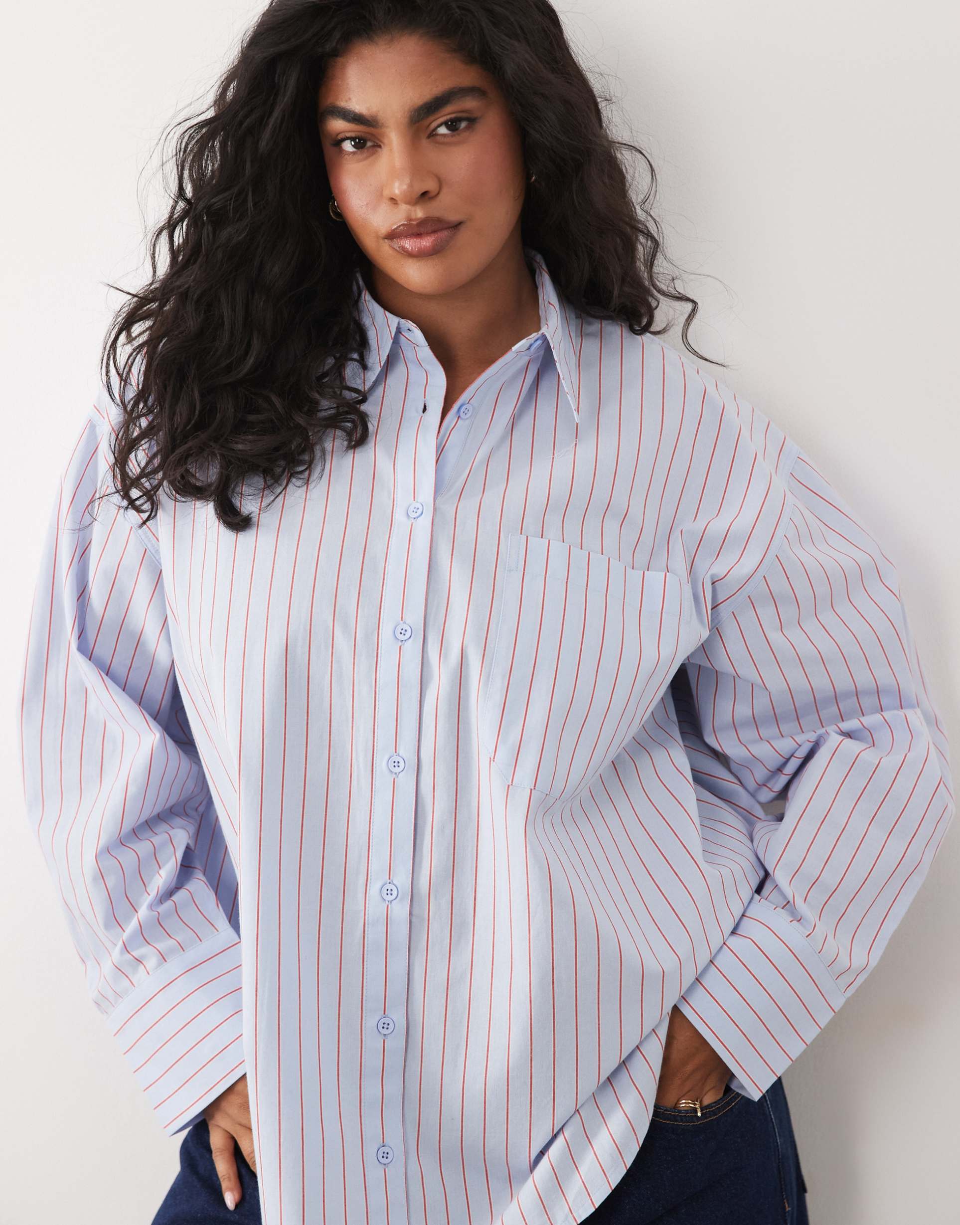 asos design curve oversized shirt in blue and red stripe