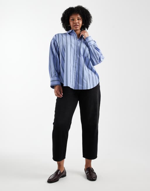 ASOS DESIGN Curve oversized shirt in blue stripe, 3 of 4