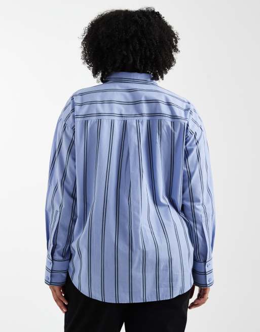 ASOS DESIGN Curve oversized shirt in blue stripe, 4 of 4