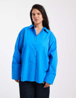 Asos Curve Asos Design Curve Oversized Shirt In Blue