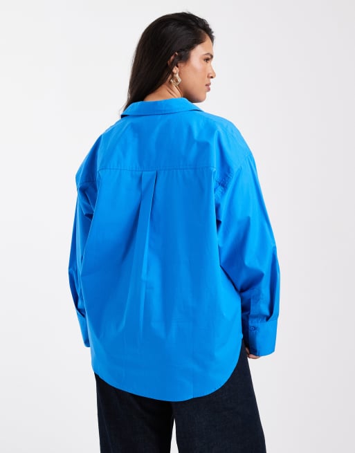 ASOS DESIGN Curve oversized shirt in blue, 4 of 4