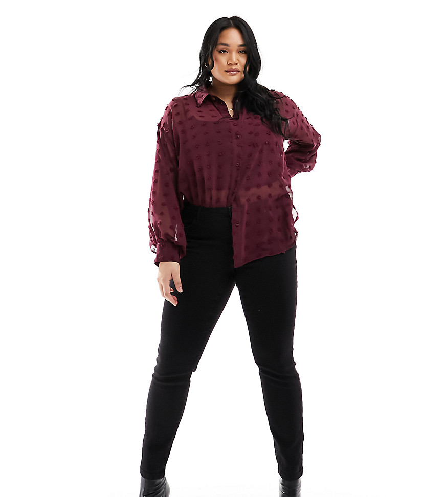 Asos Curve Asos Design Curve Oversized Shirt In Burgundy Texture-red