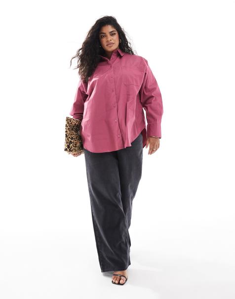 ASOS DESIGN Curve oversized shirt in dark pink - view 1