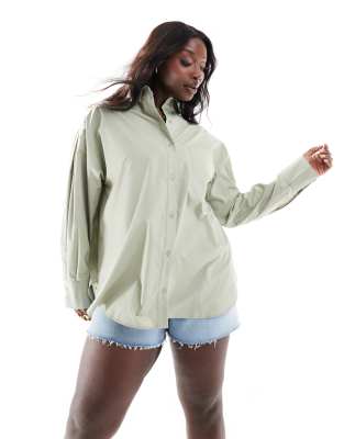 ASOS DESIGN Curve oversized shirt in khaki-Green