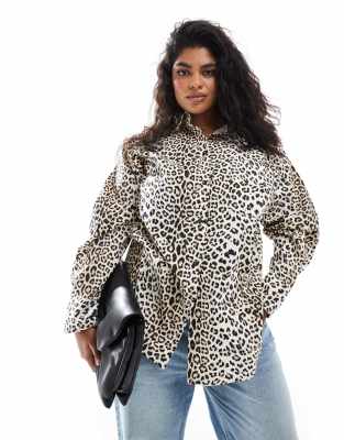 ASOS DESIGN Curve oversized shirt in leopard print-Multi