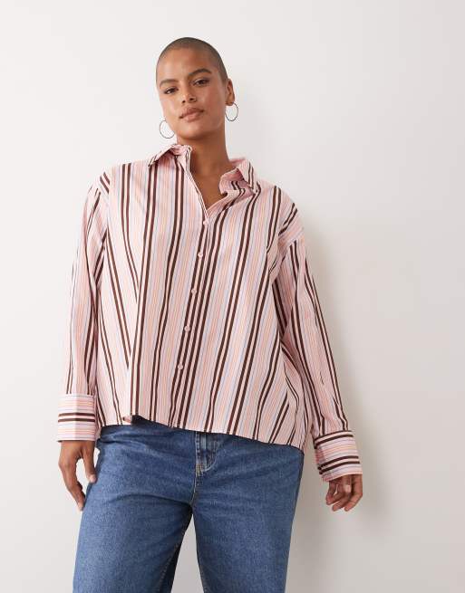 ASOS DESIGN Curve oversized shirt in pink stripes, 2 of 4