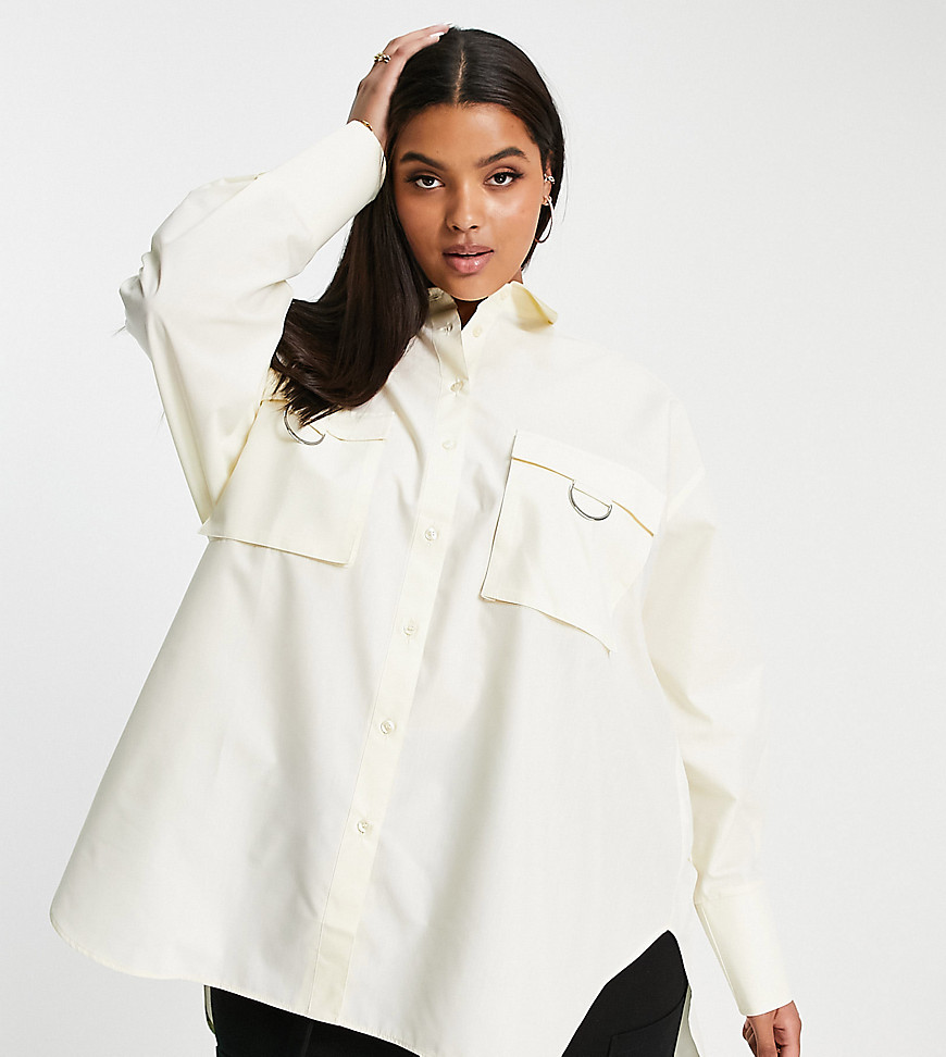 Plus-size shirt by ASOS DESIGN Your new go-to Spread collar Button placket Chest pockets Oversized fit