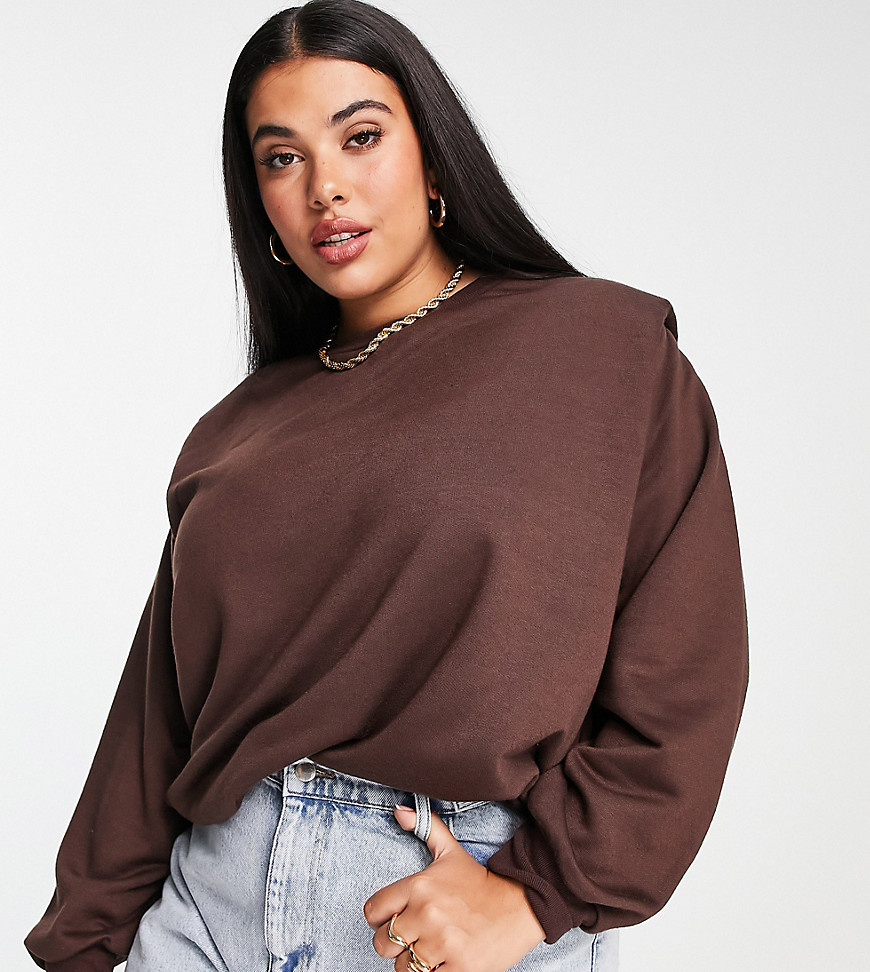 ASOS DESIGN Curve oversized shoulder pad sweat in chocolate - part of a set-Brown