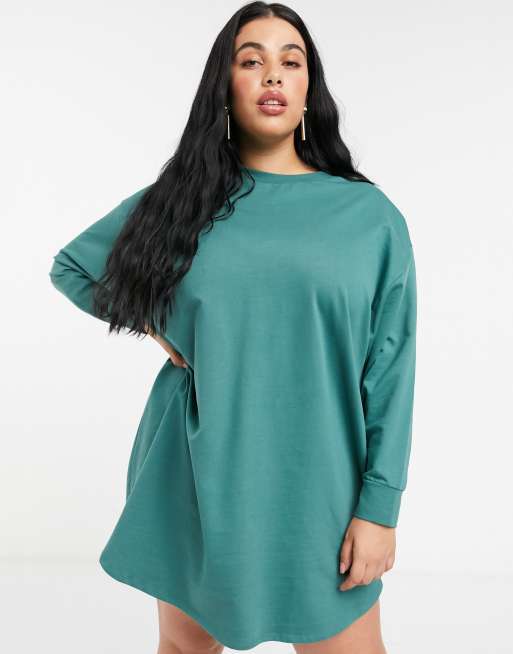 ASOS DESIGN Curve oversized smock back sweatshirt dress in green