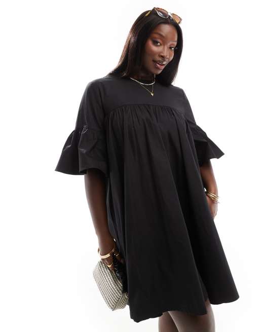 ASOS DESIGN Curve - Oversized smock-minikjole med store ærmer i sort