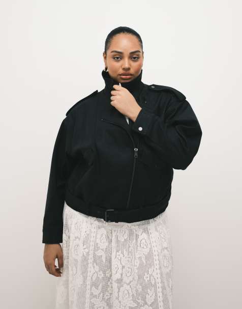 ASOS DESIGN Curve - Oversized, sort biker-jakke i læder-look - view 1