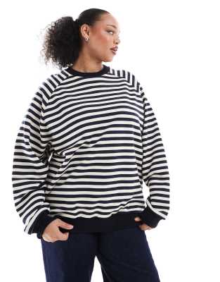 ASOS DESIGN Curve oversized stripe long sleeve sweat with navy rib