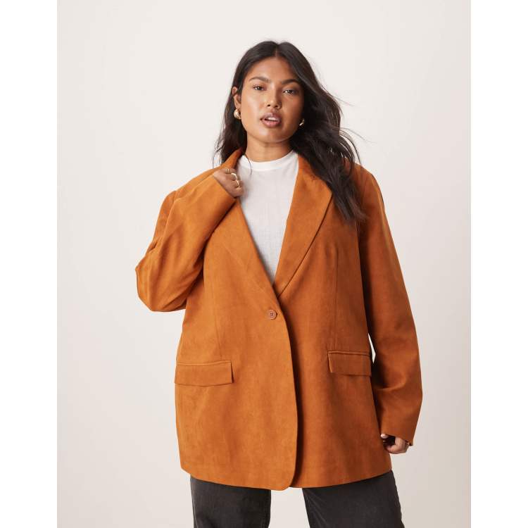 ASOS DESIGN Curve oversized suede blazer in rust ASOS