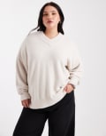 [ASOS Curve] ASOS DESIGN Curve oversized super soft V neck jumper in marshmallow-White XL Marshmellow