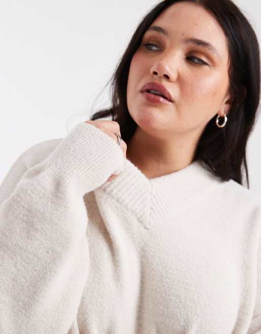 ASOS DESIGN Curve oversized super soft v neck sweater in marshmallow