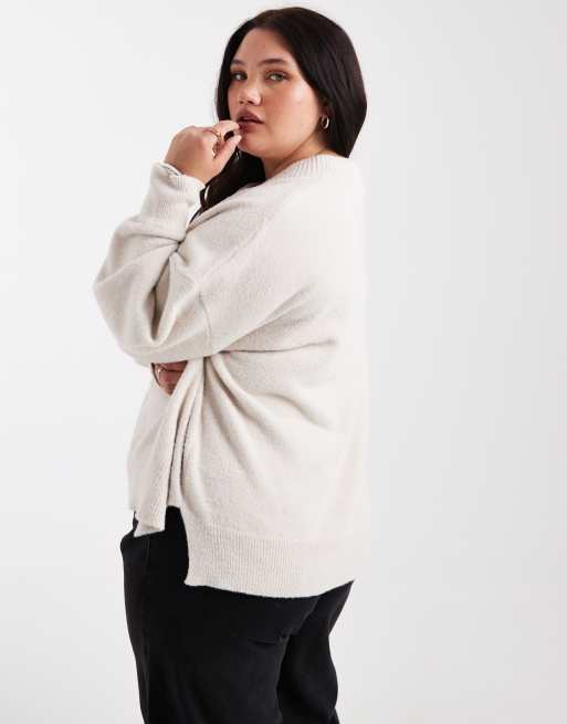 ASOS DESIGN Curve oversized super soft v neck sweater in marshmallow