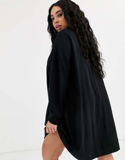 ASOS DESIGN Curve oversized sweat dress in black, 2 of 4