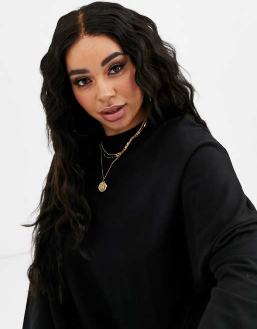 ASOS DESIGN Curve oversized sweat dress in black, 3 of 4