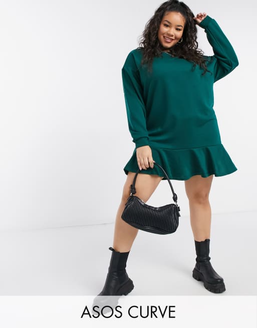 ASOS DESIGN Curve oversized sweat dress with pep hem in forest green