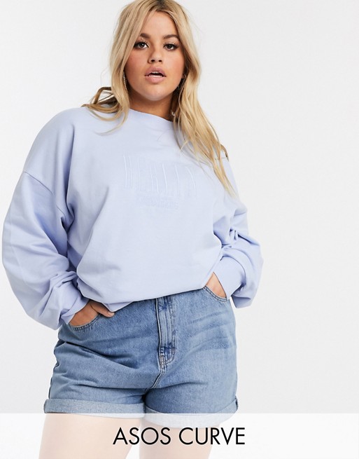 ASOS DESIGN Curve oversized sweat in wash with tonal Berlin embroidery