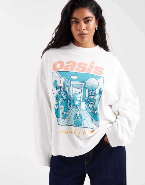 ASOS DESIGN Curve oversized sweat with Oasis definitely maybe licence graphic in cream - view 1