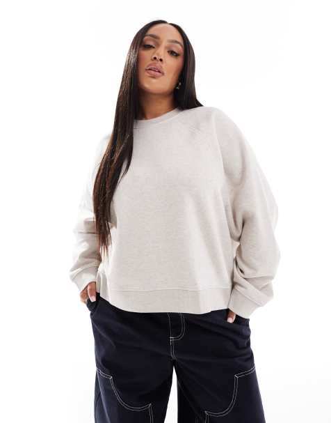 ASOS DESIGN Curve oversized sweat with raglan detail in oatmeal - view 1