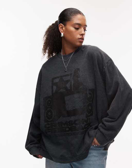 ASOS DESIGN Curve oversized sweat with vintage band graphic in washed grey