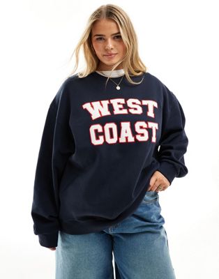 ASOS DESIGN Curve oversized sweat with west coat applique graphic in navy