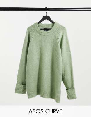 ASOS DESIGN Curve oversized sweater in brushed yarn in sage-Brown