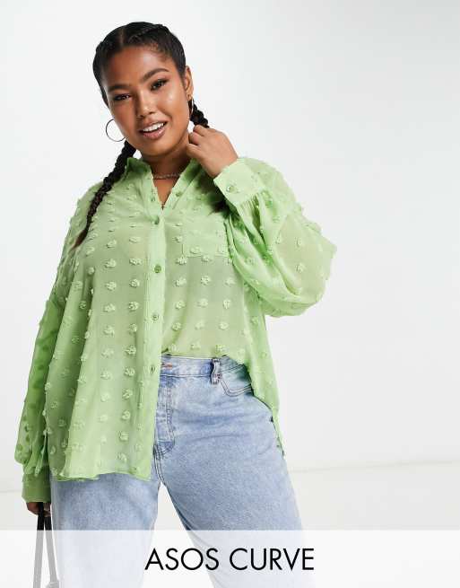 ASOS DESIGN Curve - Oversized sweatshirt i pistaciegrøn dobby
