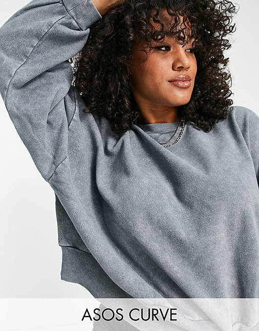 ASOS DESIGN Curve oversized sweatshirt in washed grey
