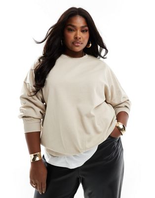 Asos Curve Asos Design Curve Oversized Sweatshirt In Washed Stone-neutral