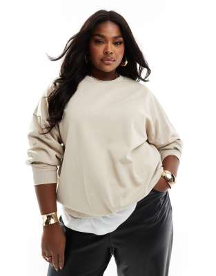 Asos Design Curve Oversized Sweatshirt In Washed Stone-Neutral