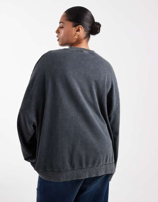 ASOS DESIGN Curve - Oversized sweatshirt met grafische adelaarsprint in antracietgrijs, 4 van 4