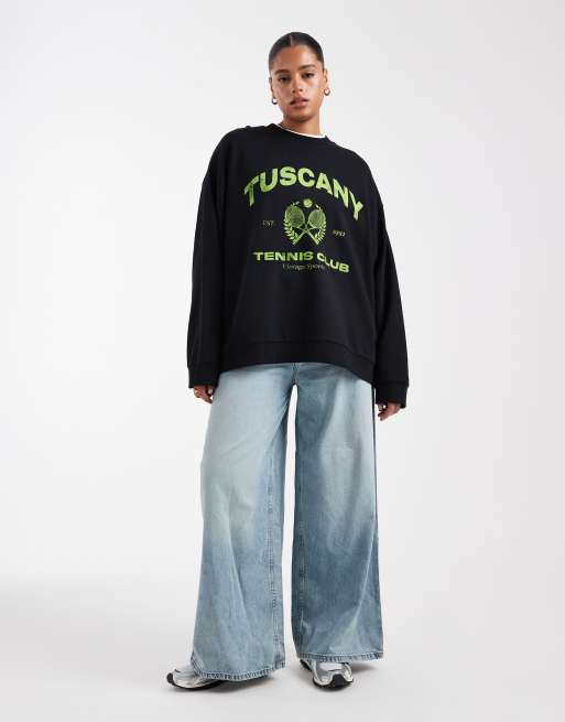 ASOS DESIGN Curve - Oversized sweatshirt met grafische 'Tuscany' print in zwart, 3 van 4