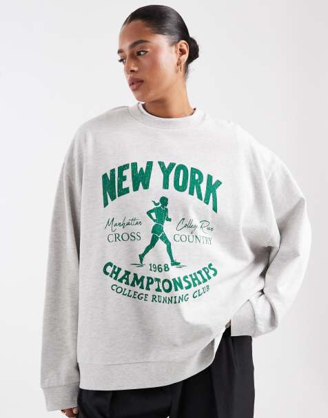 ASOS DESIGN Curve - Oversized sweatshirt met New York-print in gemêleerd ijsgrijs - view 1