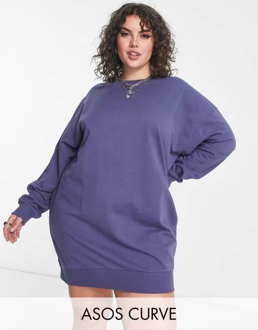 ASOS DESIGN Curve - Oversized sweatshirt-minikjole i marineblå vask