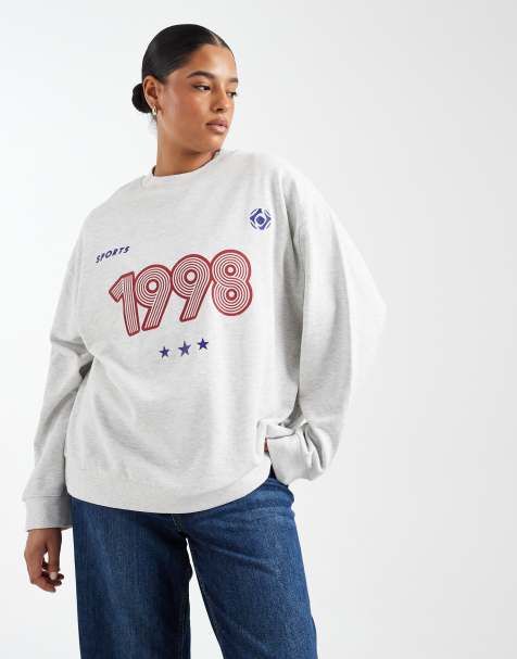 ASOS DESIGN Curve oversized sweatshirt with 1998 sports graphic in ice marl - view 1