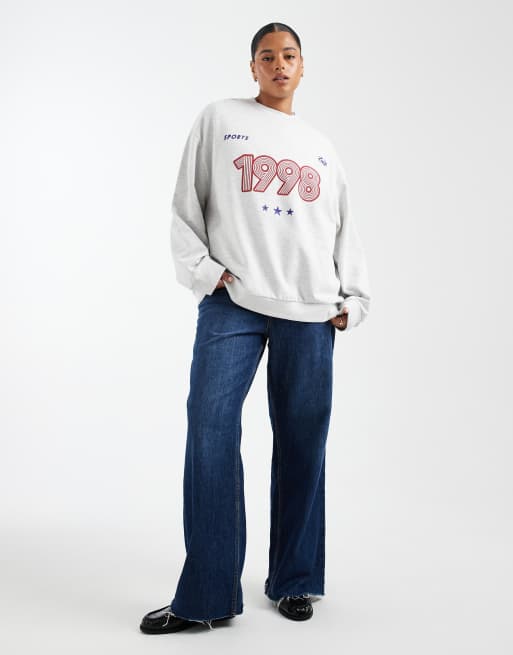 ASOS DESIGN Curve oversized sweatshirt with 1998 sports graphic in ice marl, 3 of 4