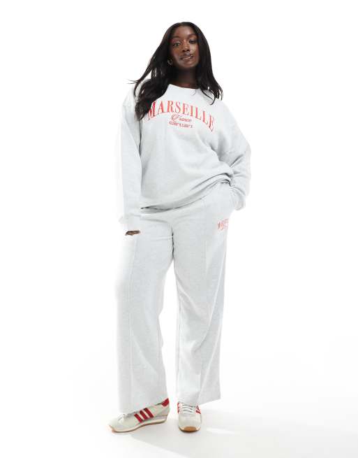 ASOS DESIGN Curve oversized sweatshirt with embroidered Marseille graphic in ice heather