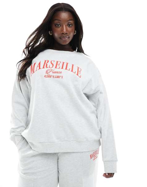ASOS DESIGN Curve oversized sweatshirt with embroidered Marseille graphic in ice marl - view 1