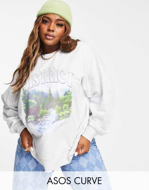 ASOS DESIGN Curve oversized sweatshirt with lake district graphic