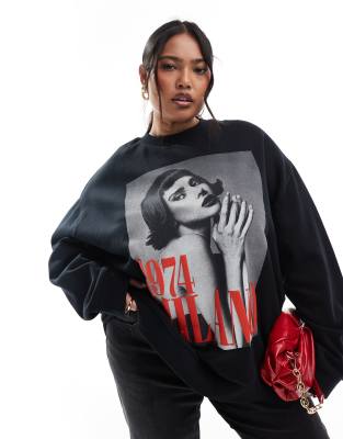 Asos Design Curve Oversized Sweatshirt With Milano Puff Print In Black