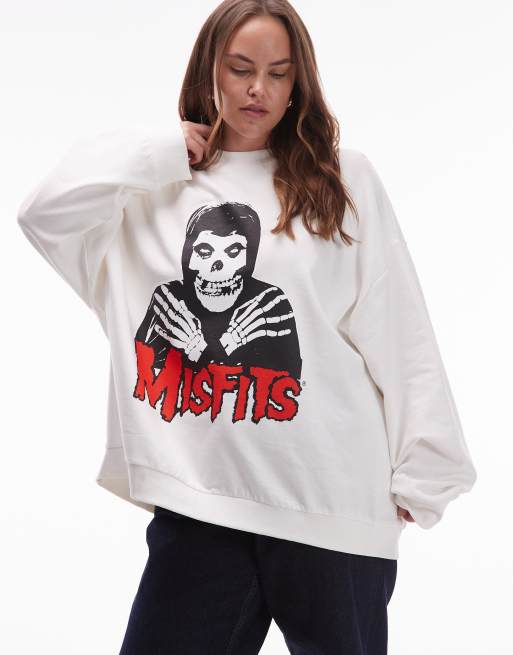 ASOS DESIGN Curve oversized sweatshirt with Misfits band graphic in cream
