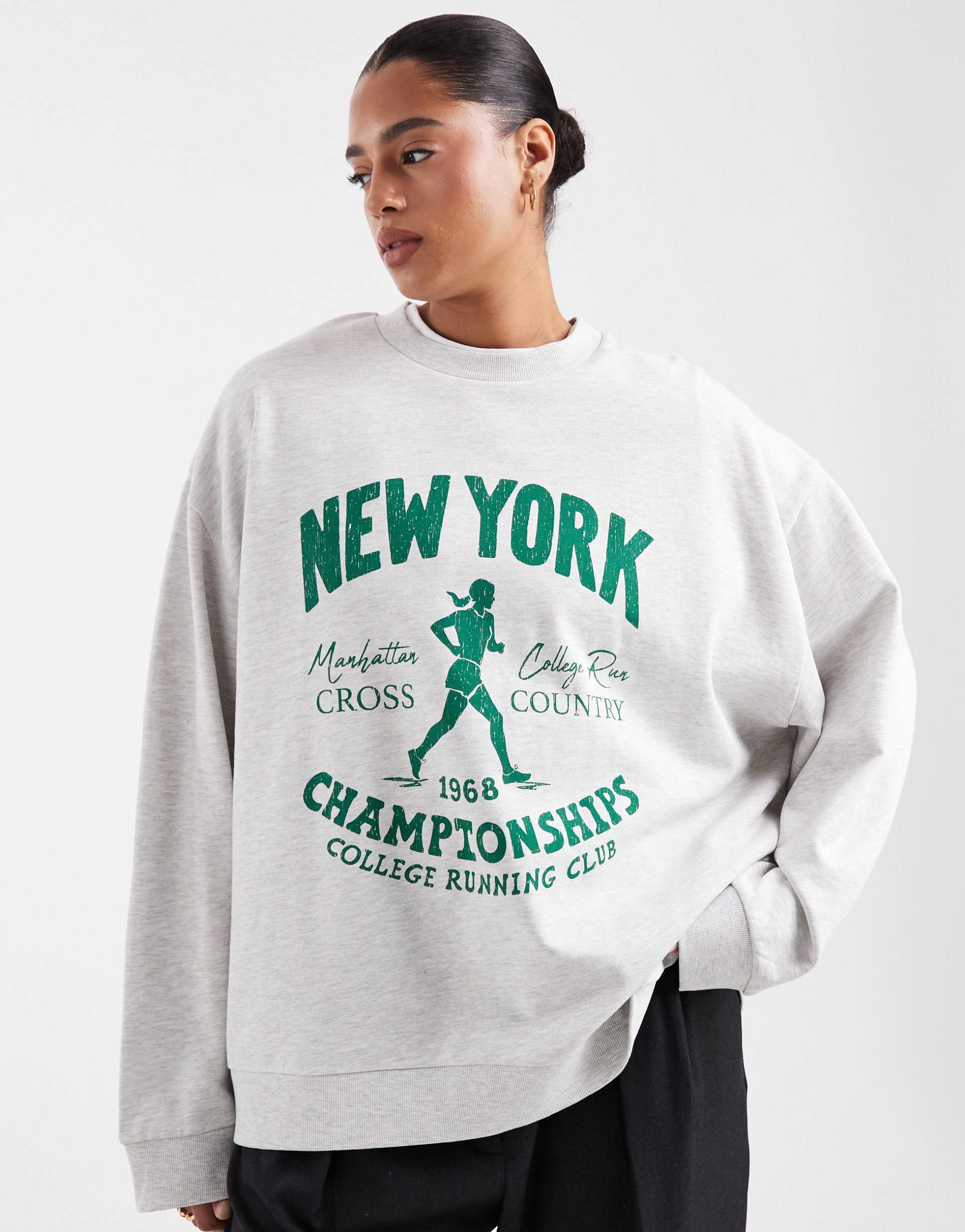 asos design curve oversized sweatshirt with new york graphic in heathered ice
