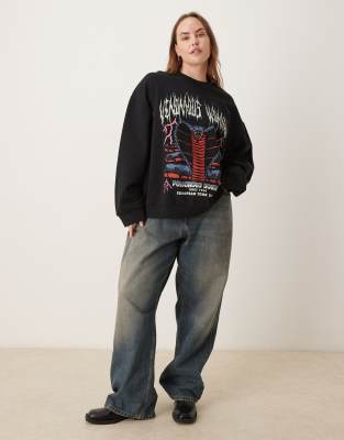 Asos Curve Asos Design Curve Oversized Sweatshirt With Snake Rock Graphic In Black